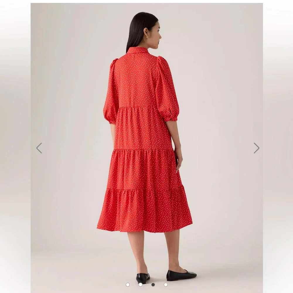 Levi's Red Polka Dot Tiered Midi Dress - Picture 3 of 6